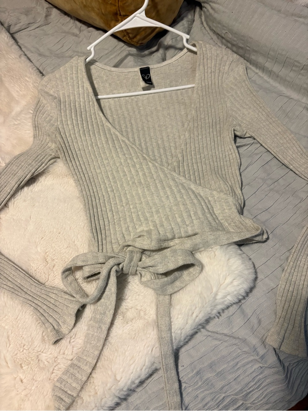 Windsor Ribbed Wrap Tie-Front Sweater - Beige
